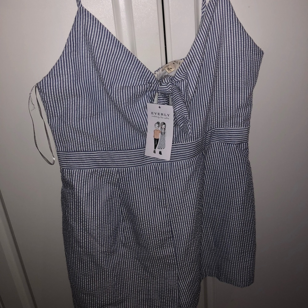 Blue and white striped romper